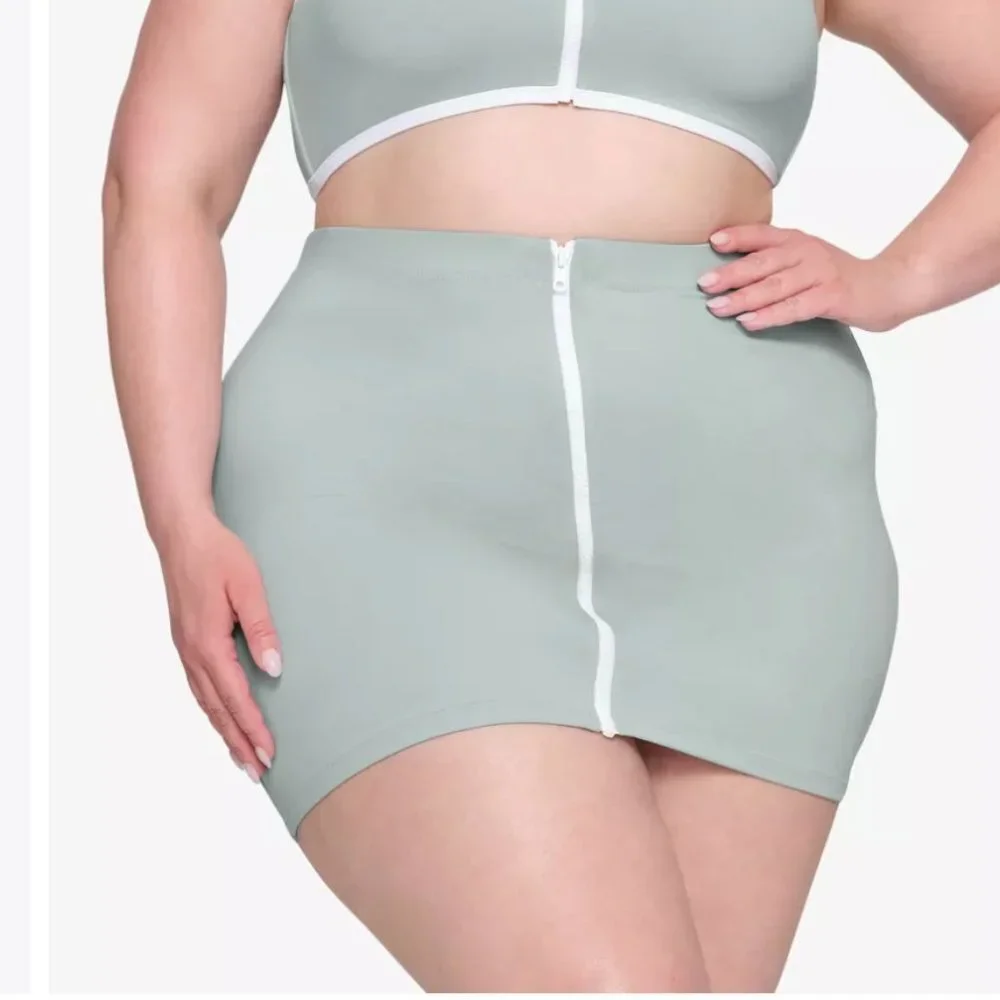 Skims XL Sporty Zipper Swim Mini Skirt pacific blue NWT